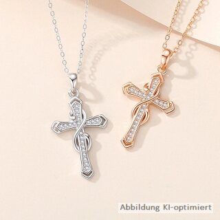925er Silber-Kreuzanhänger „Eternal Spark“ mit Zirkonia & zarter Ankerkette (38 + 4 cm)