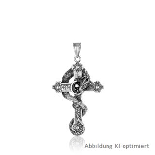 Edelstahl-Kreuz-Anhänger „Serpent’s Embrace“ (34 × 58 mm)