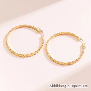 Große Bügelcreolen „Golden Pattern“ – Edelstahl vergoldet, 43×3,5 mm (1 Paar)