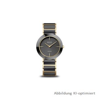 Bering Damenuhr Keramik schwarz+ Edelstahl IP-vergoldet Saphirglas Gliederarmband 3 ATM 11435-732