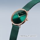 Bering Damenuhr Ultra Slim Gehäuse rosè grün glänzend Milanaiseband flaches Saphirglas 3 ATM 15729-868