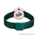Bering Damenuhr Ultra Slim Gehäuse rosè grün glänzend Milanaiseband flaches Saphirglas 3 ATM 15729-868