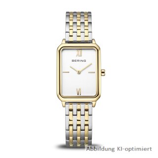 Bering Damenuhr Edelstahl rechteckig Metallband bicolor Saphirglas 17423-714