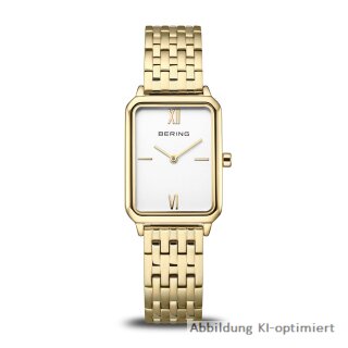 Bering Damenuhr Edelstahl rechteckig Metallband goldfarbenr Saphirglas 17423-734