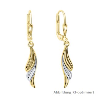Elegante Ohrhänger aus 375 Gold mit rhodinierten Applikationen, poliert – ca. 34x5 mm
