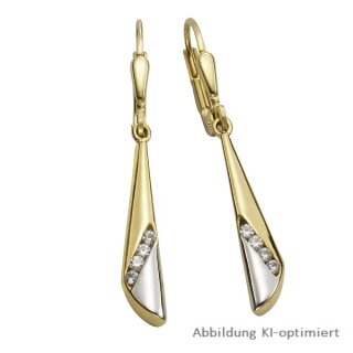 Elegante Ohrpendel aus 333 Gold bicolor mit Zirkonia – ca. 35x4 mm