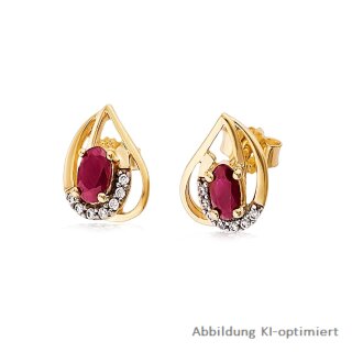 Goldene Ohrstecker mit Rubin & Zirkonia – Tropfenform, ca. 10x8 mm