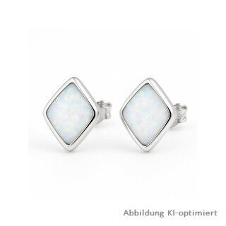 Sterling Silber 925 Ohrstecker mit synthetischem Opal – Rautenförmige Eleganz