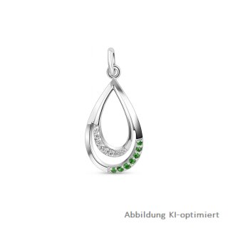 Anhänger Tropfen aus 925er Silber rhodiniert mit Zirkonia grün/weiß – stilvolles Schmuckstück in eleganter Form
