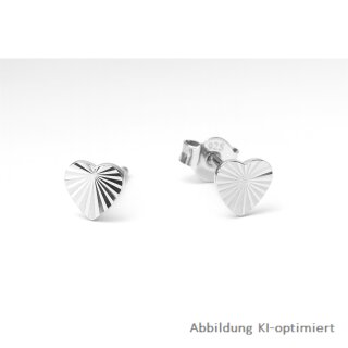 Sterling Silber Herz-Ohrstecker mit Strahlenmuster – ca. 6 x 6 mm