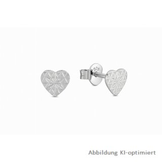 Sterling Silber Herz-Ohrstecker mit Facettenmuster – ca. 6 x 6 mm