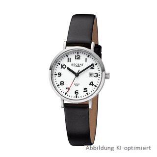 Regent Damenuhr Datum 5 BAR Ziffernblatt nachtleuchtend  Saphirglas Lederband schwarz- BA-790
