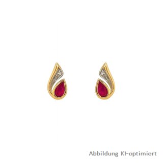 Edle Ohrstecker aus 585 Gold mit Rubin in Tropfenform & Diamanten