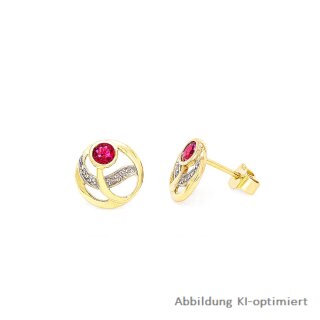 Ohrstecker aus 333 Gold mit synthetischen Rubinen & Zirkonia – florale Harmonie