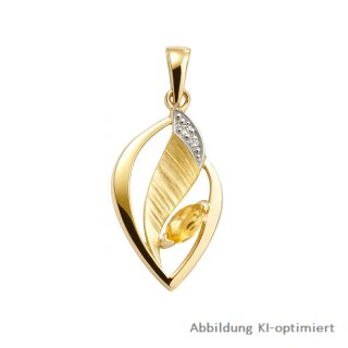 Anhänger 333 Gold matt/poliert mit Citrin & Zirkonia, ca. 24x11 mm