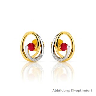 Bicolor-Ohrstecker aus 333 Gold mit Rubin & Zirkonia – Eleganz im Detail