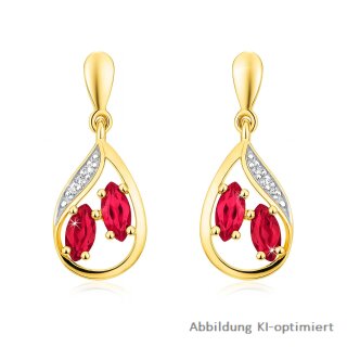 Hängende Ohrstecker aus Gold 585 mit Rubin & Diamanten (0,02 ct.)