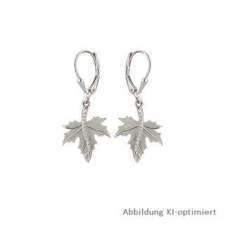 Ohrhänger Silber 925 rhodiniert mit Zirkonia – Ahornblatt-Design