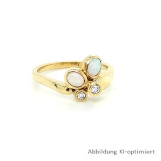 Brillantring mit Opal , Diamant 0,07TW/Si ,585 Gelbgold, poliert, Ringweite 57