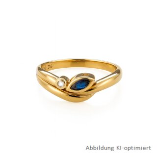 Damenring Gold 333 poliert mit Saphir in Navetteform und kleinem Diamant – Ringweite 56