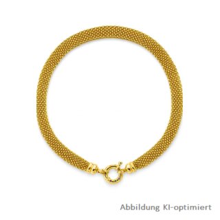 Collier 5-reihig aus Rundankerkettchen – 585er Gold mit Rubin, Smaragd & Saphir