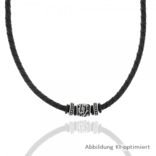 Collier,Flechtkordel schwarz,Edelstahl matt 50 +1,3 cm