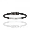 Armband,Flechtkordel schwarz,Edelstahl matt, 21,5 cm