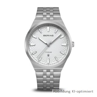 Bering Herrenuhr Titan grau gebürstet flaches Saphirglas Leuchtzeiger Datum 10 ATM 16141-704