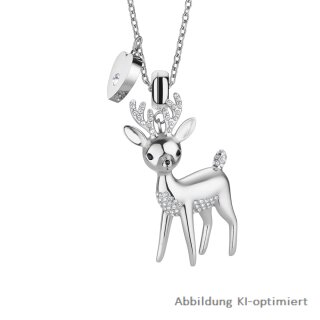 Bering Anhänger + Kette Edelstahl Kristall Rentier Herz 45cm