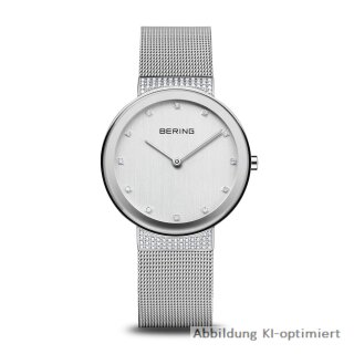 Bering Damenuhr  Classic, Gehäuse silberfarben, Band Milanaise silberfarben, flaches Saphirglas, 3 ATM Wasserdicht 10135-0005