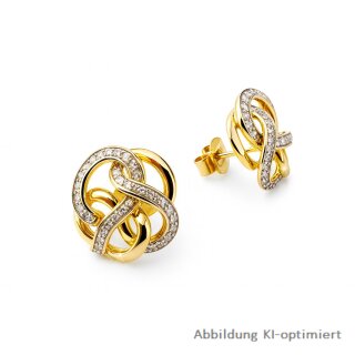 Elegante Gold 375 Ohrstecker mit funkelnden Zirkonia – rhodinierte Akzente, 13×14 mm
