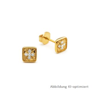Quadratische Ohrstecker aus 375 Gold mit Lab-Grown Diamanten (0,071 ct G/VS)