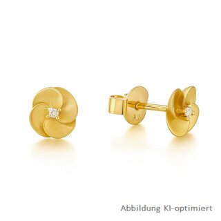 Elegante Blumen-Ohrstecker aus 375 Gold mit lab grown Diamanten (0,02 ct G/VS, matt/glanz)
