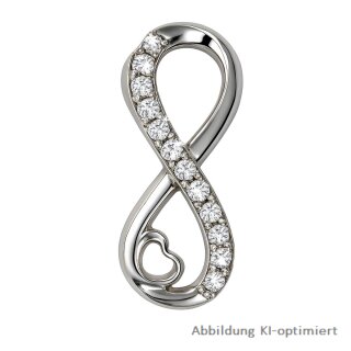 Eleganter Gleiter-Anhänger Infinity aus rhodiniertem 925 Sterling Silber – poliert, mit Zirkonia, 17×7 mm