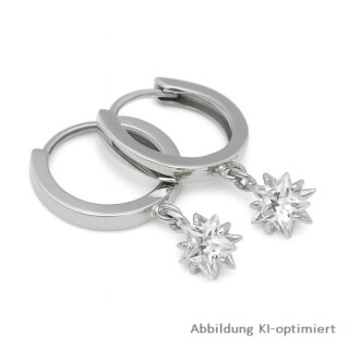 Scharniercreolen aus rhodiniertem 925 Silber – poliert, mit s.c. Zirkonia, 13 mm