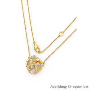 Halskette aus 375 Gold mit Zirkonia – Rhodinierte Akzente & Zarte Rundankerkette
