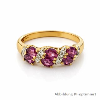 Eleganter Damenring 585 Gold poliert mit Rhodolit & Diamanten – Ringgröße 54