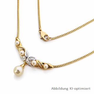 Exklusives 585 Gold-Collier mit Süßwasser-Zuchtperlen & Diamanten – 45 cm Damen Halskette mit Karabinerverschluss