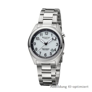 Regent Herrenuhr Metallband Gehäuse Stahl weißes Ziffernblatt mit Leuchfunktion Sekundenzeiger Datum 5 Bar BA-774