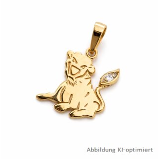 585 Gelbgold Sternzeichen Anhänger Löwe mit Diamant – poliert & graviert, 18 × 12 mm