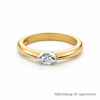 Verlobungsring Solitärring aus 585 Gold bicolor (Gelb-/Weißgold) – Brillant 0,15 ct W/SI, poliert, Ringweite 56