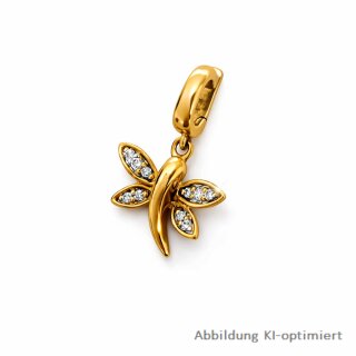 Clip-Anhänger Libelle 333 Gold poliert mit 10 Diamanten W/SI – 0,084 ct