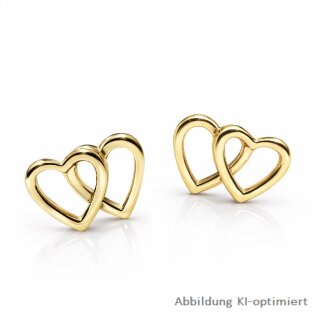 Doppelherz Ohrstecker 333 Gelbgold poliert – zarte Herz Ohrringe 6x4 mm mit Stecker & Mutter