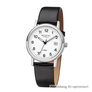 Herrenuhr Regent Lederband schwarz Stahl 5 Bar F-791