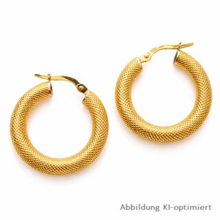 750 Gold Bügelcreolen halbmassiv mit Diamantmuster – 24 mm strukturierte Creolen in Gelbgold