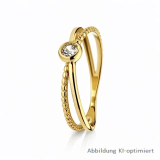 Eleganter Goldring mit Zirkonia in geschlossener Zargenfassung – polierte & strukturierte Ringschiene