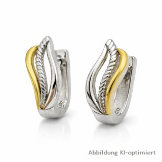 Bicolor Klappcreolen aus 925 Sterling Silber teilvergoldet – strukturierte Oberfläche, Clipverschluss, ca. 18 x 7 mm