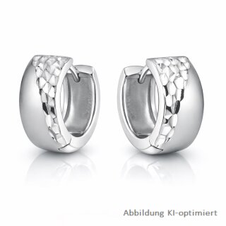 Klappcreolen aus 925 Sterling Silber rhodiniert – Brillantschliff & gemusterte Oberfläche, 16 x 7 mm