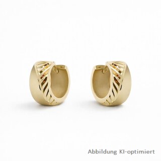 Klappcreolen aus 925 Sterling Silber vergoldet – Brillantschliff & gemusterte Oberfläche, 16 x 7 mm