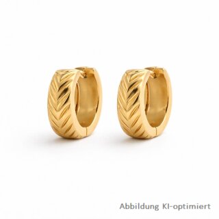 Goldfarbene Titan Klappcreolen mit PVD-Beschichtung – moderne Ohrringe mit Chevron-Muster (ca. 14 × 5 mm)